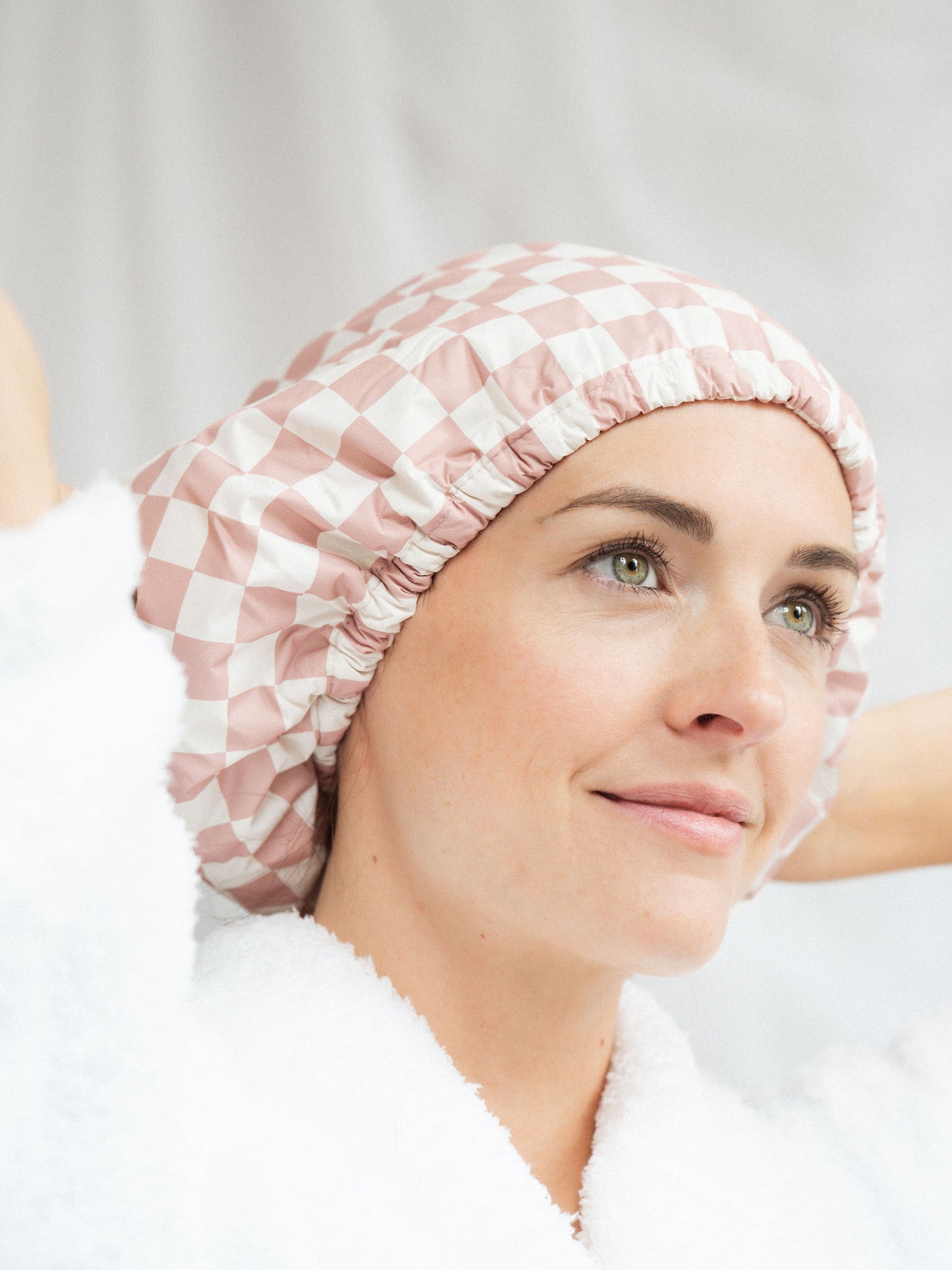 Terracotta Checker Satin Lined Shower Cap - The Cross Decor & Design