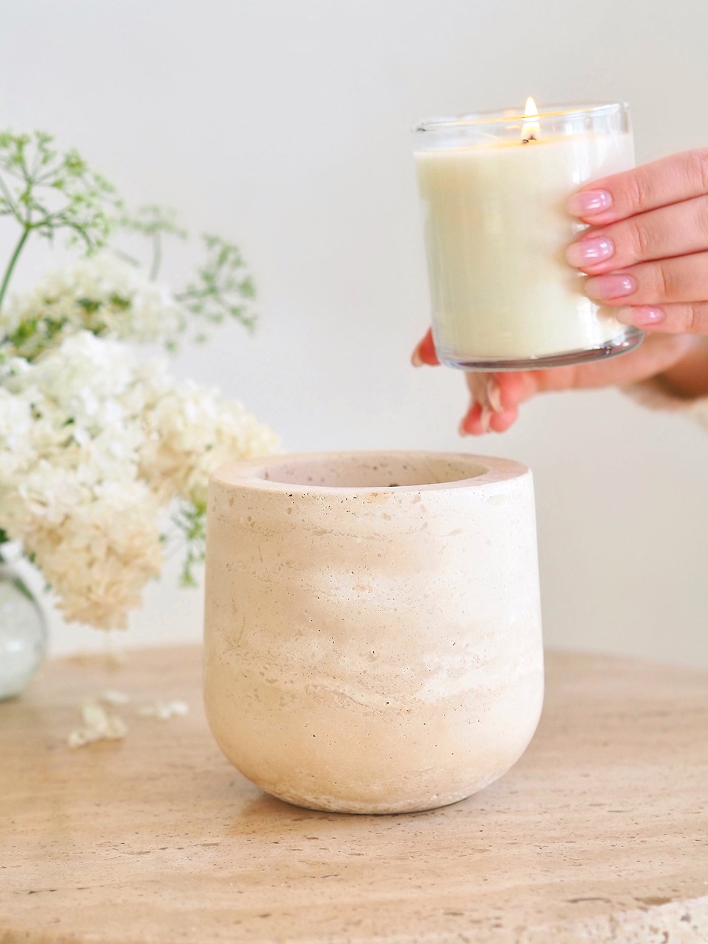Beige Travertine Refillable Vessel - The Cross Decor & Design
