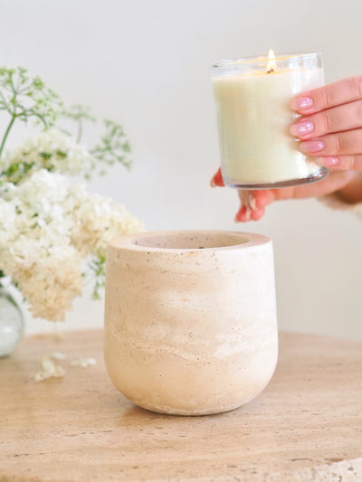Beige Travertine Refillable Vessel - The Cross Decor & Design