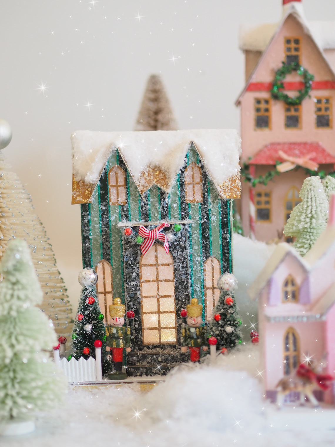 Elegant Green Stripe Manor | Battery Operated