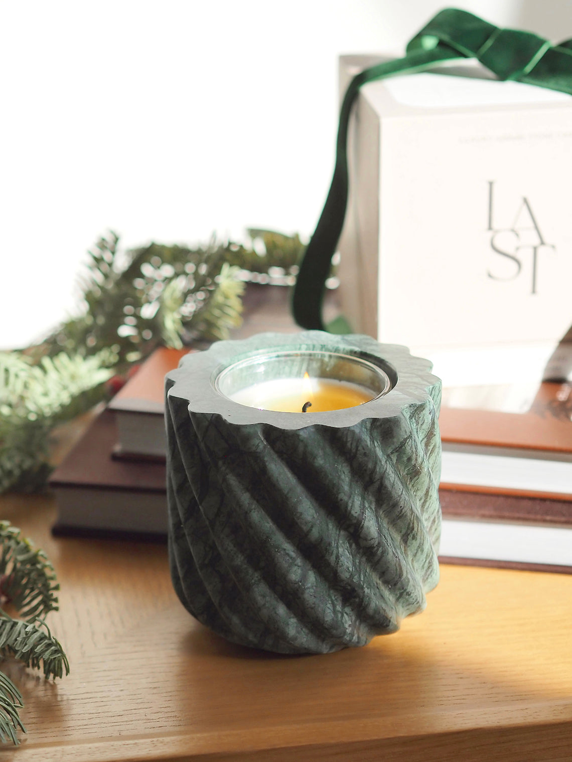 Emerald Green Marble Roped Refillable Vessel