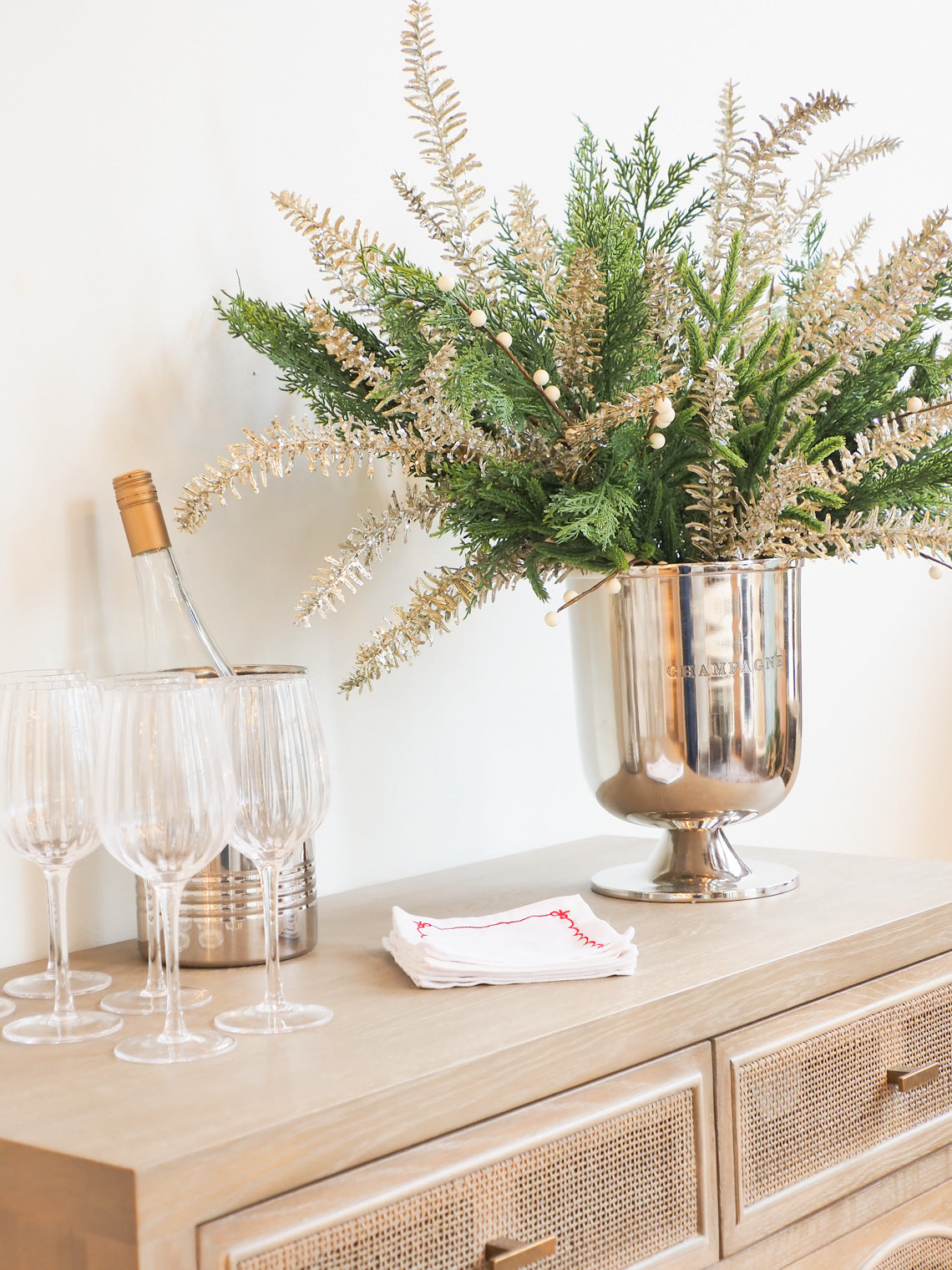 Silver Glitter Pine Stem