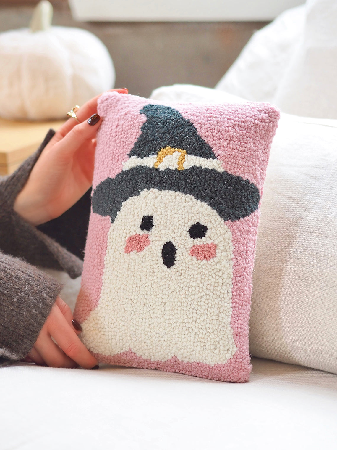 Ghost Witch Hook Pillow 8x12