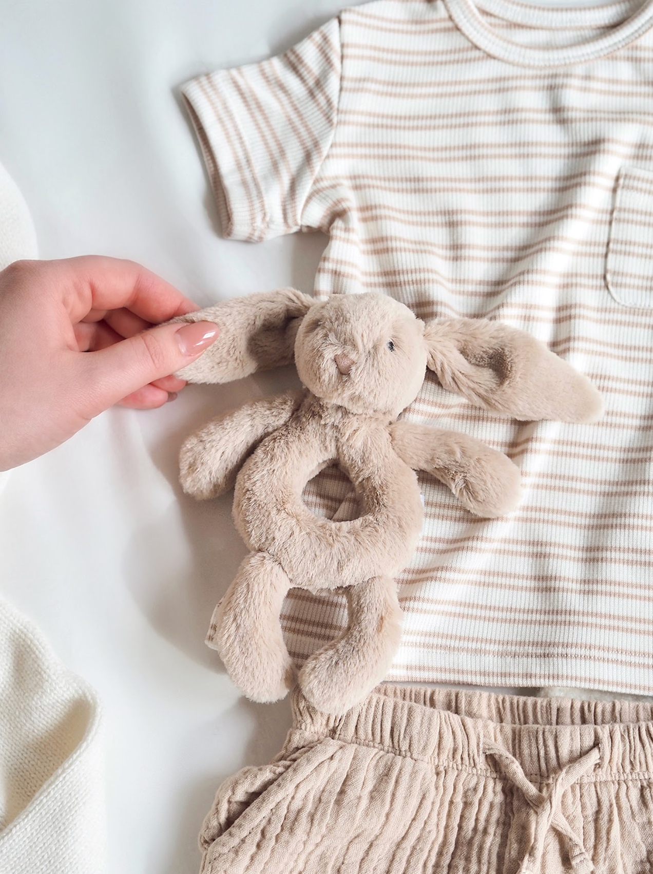 Bashful Beige Bunny Ring Rattle - The Cross Decor & Design