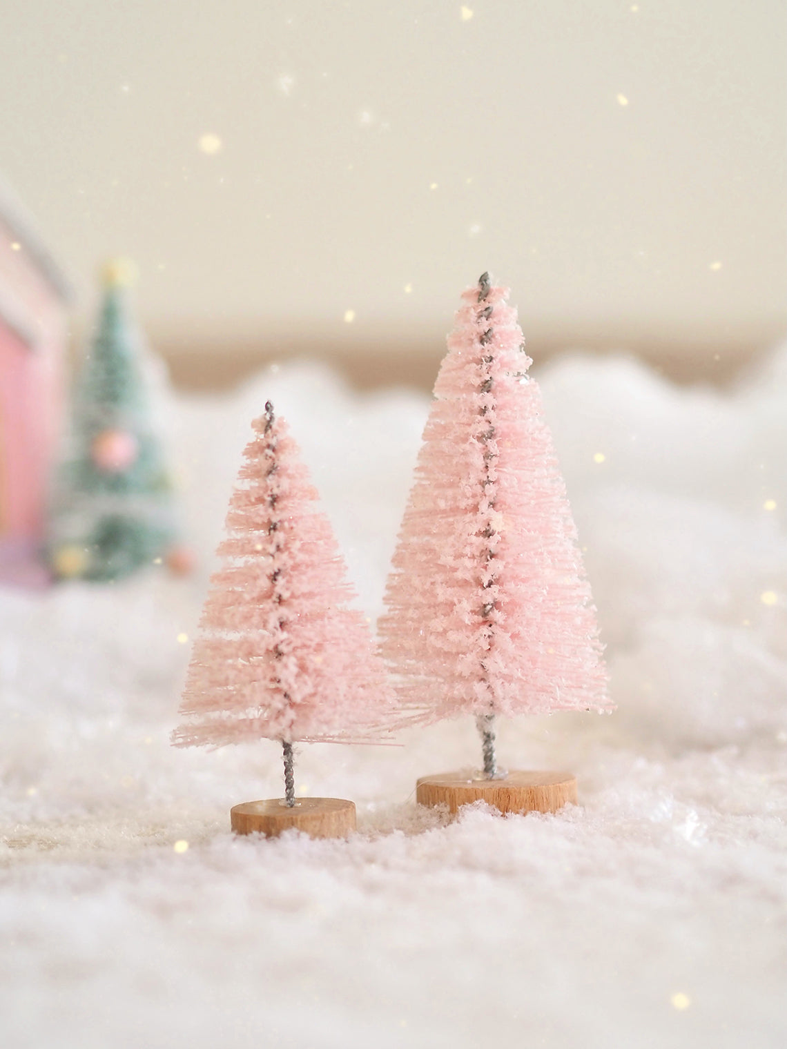 Soft Pink Frosted Bottle Brush Tree