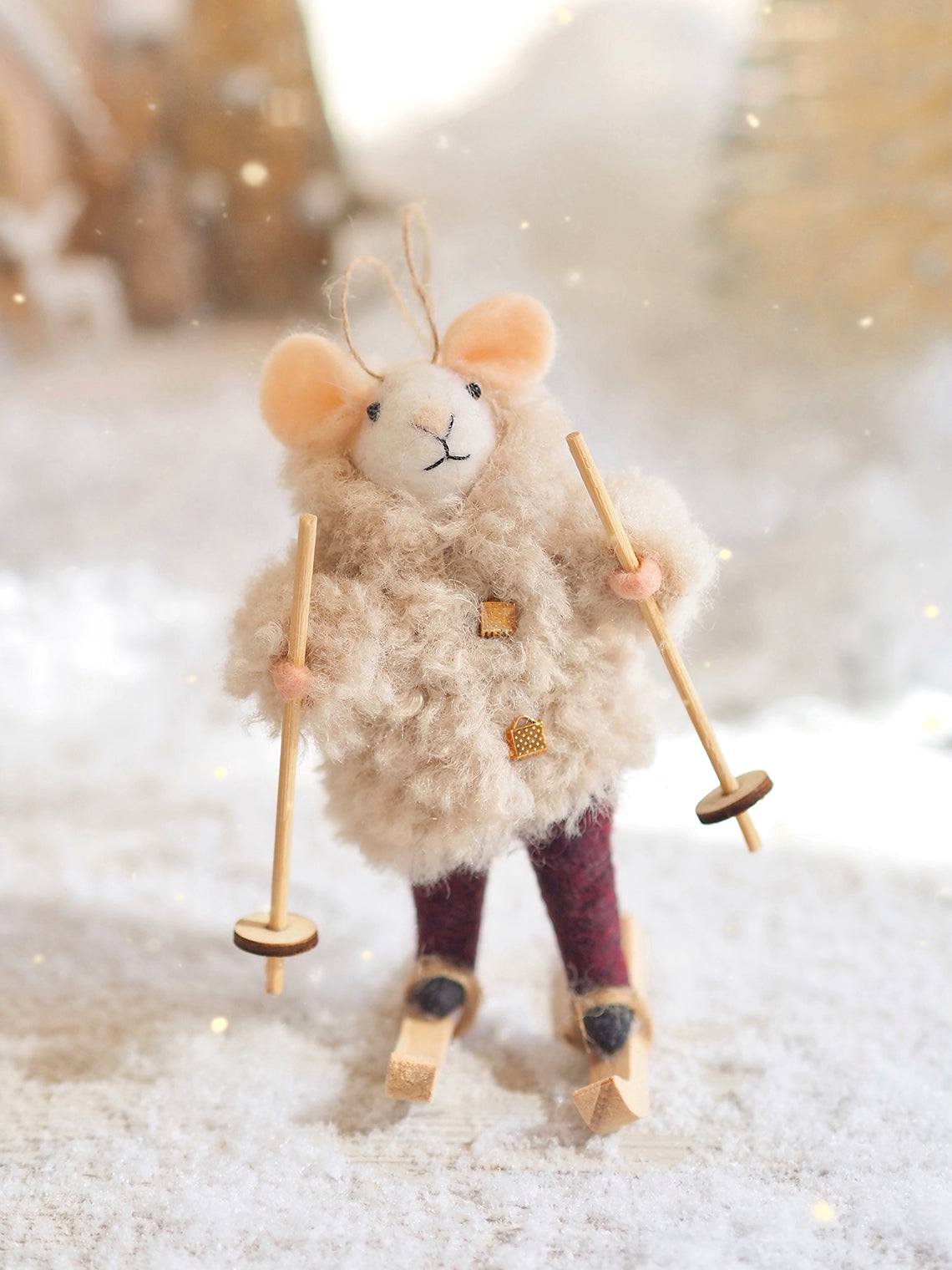 Boucle Coat Skiing Mouse Ornament