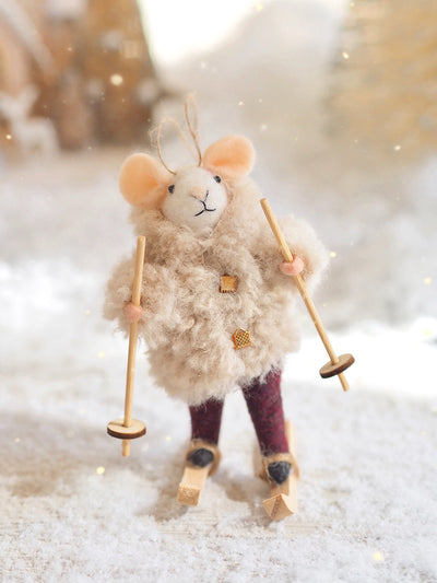 Boucle Coat Skiing Mouse Ornament