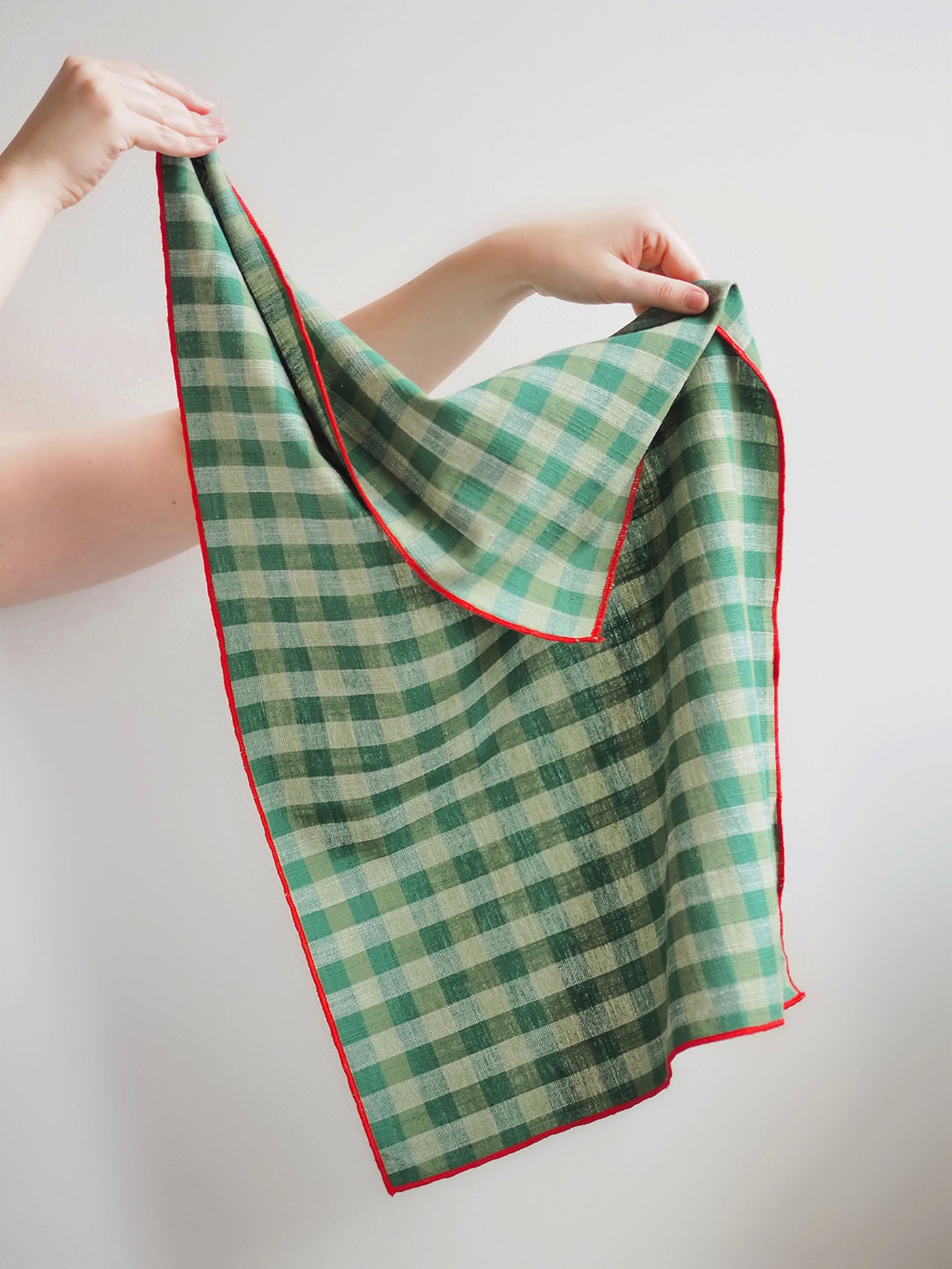Festive Green Gingham Tea Towel