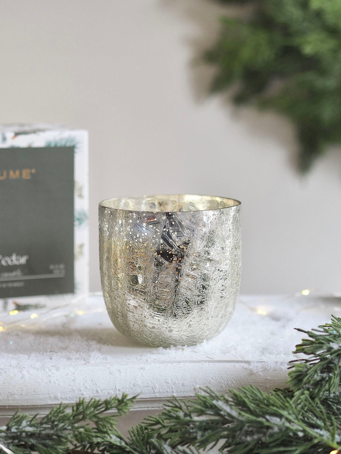 Balsam & Cedar Crackle Glass Candle | Large