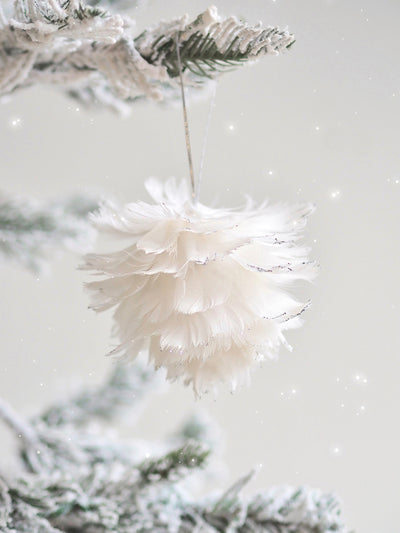 White Feathered Pom Pom Ornament