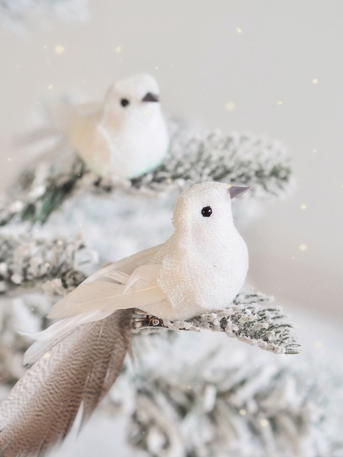 White Glitter Bird Clip Ornament