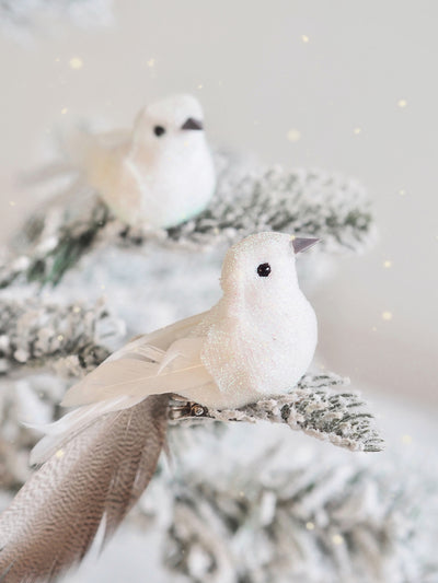 White Glitter Bird Clip Ornament
