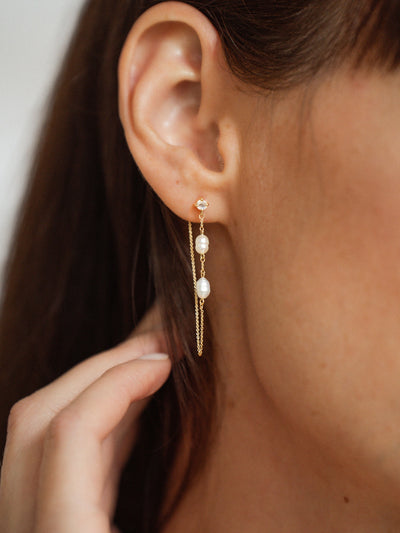 Luna Perla Pearl Chain Earrings | 14K Gold - The Cross Decor & Design