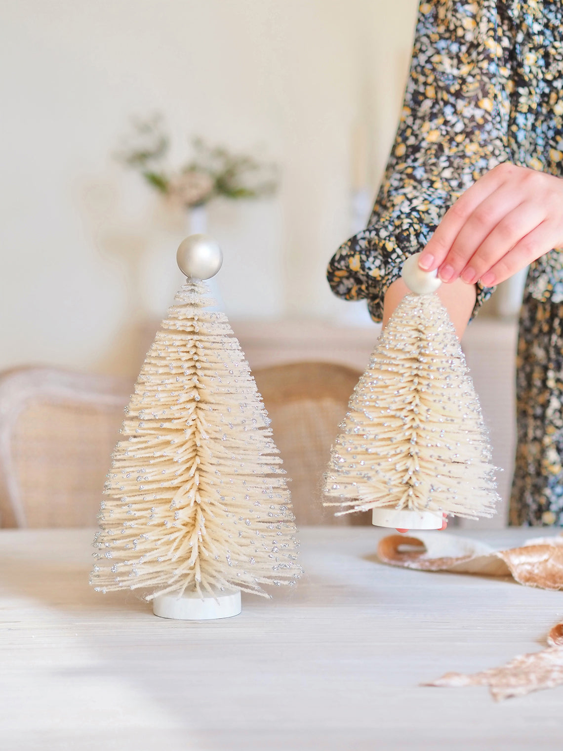 Silver Flaked Bottle Brush Trees - The Cross Decor & Design