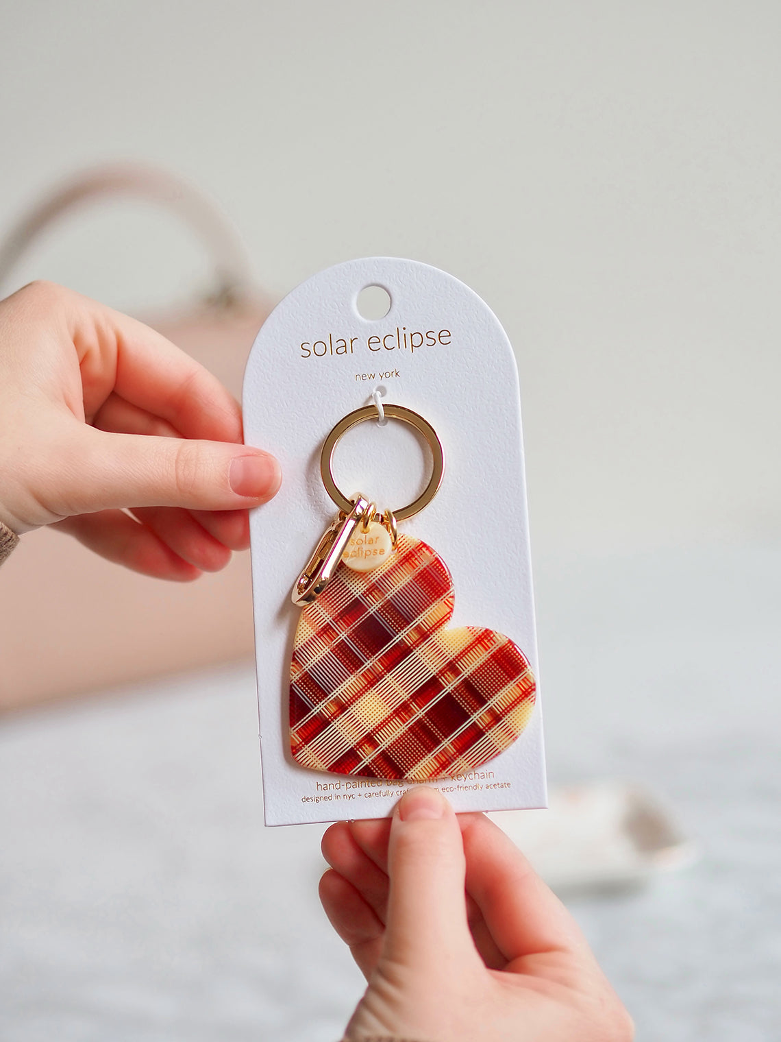 Red Plaid Heart Bag Charm