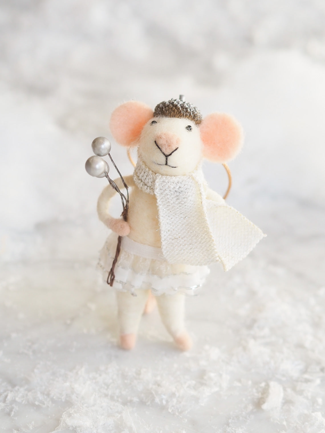 Cozy Grey Scarf Mouse Ornament