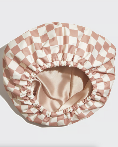 Terracotta Checker Satin Lined Shower Cap - The Cross Decor & Design