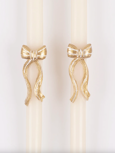 Gold Stripy Bow Table Candles