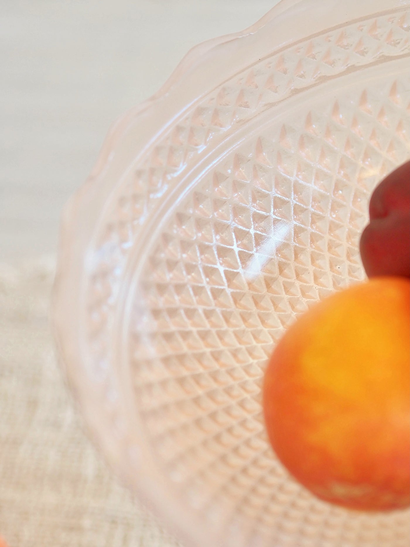 Blush Pressed Glass Scalloped Footed Bowl | Small