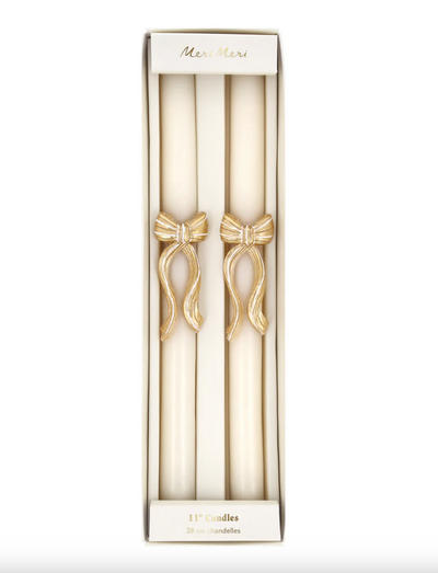 Gold Stripy Bow Table Candles