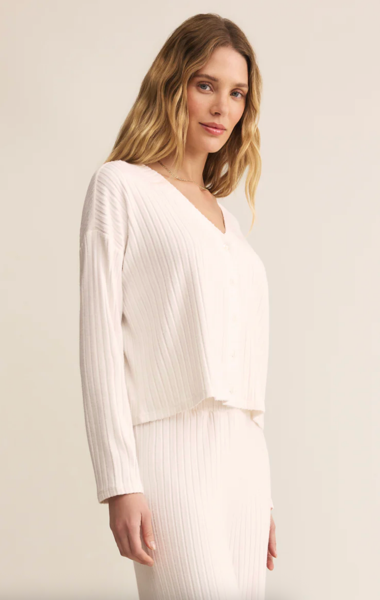 Cream Ribbed Cardigan