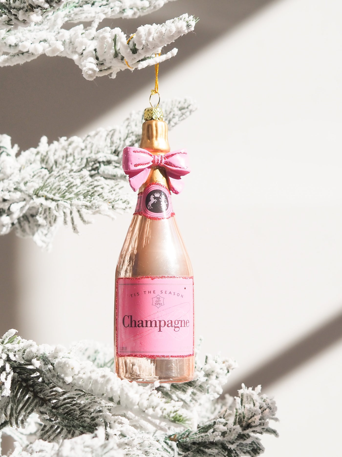 Pink Bow Champagne Ornament