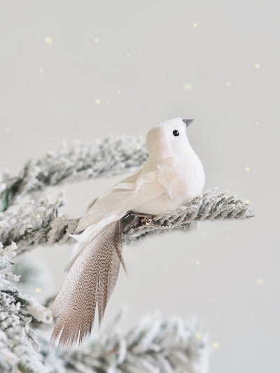 White Glitter Bird Clip Ornament
