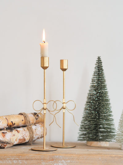 Gold Bow Taper Holder - The Cross Decor & Design