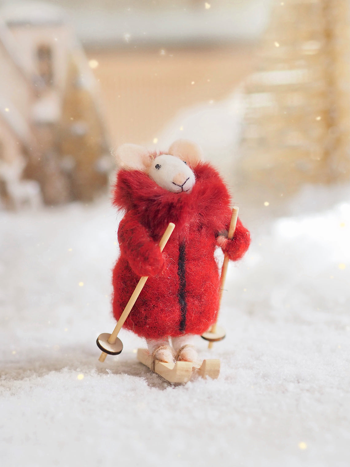 Ruby Puffer Skiing Mouse Ornament