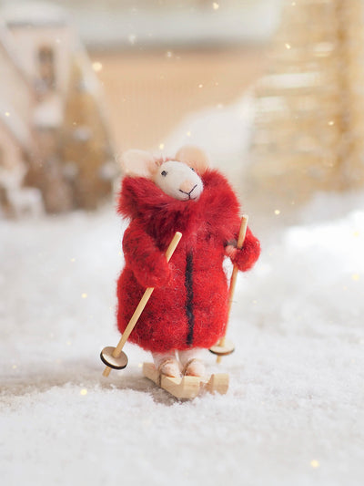 Ruby Puffer Skiing Mouse Ornament