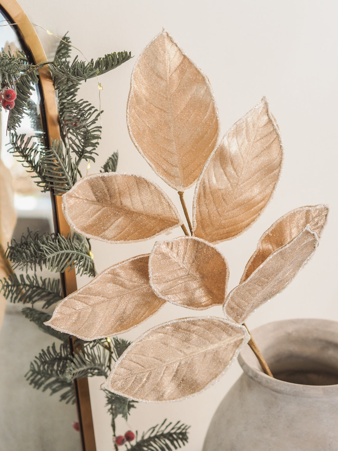 Glittered Magnolia Leaf Stem - The Cross Decor & Design