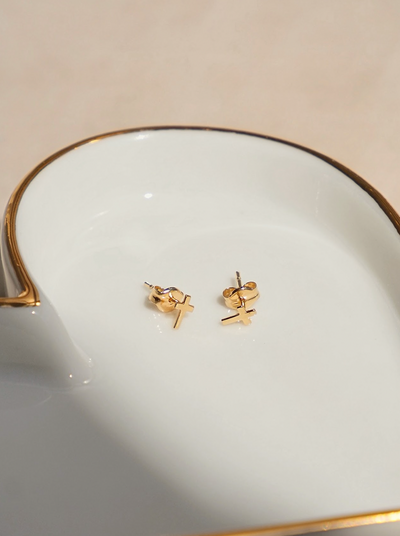 Tiny Cross Studs | 10K Gold - The Cross Decor & Design