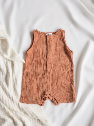 Camel Sleeveless Shortie Romper - The Cross Decor & Design