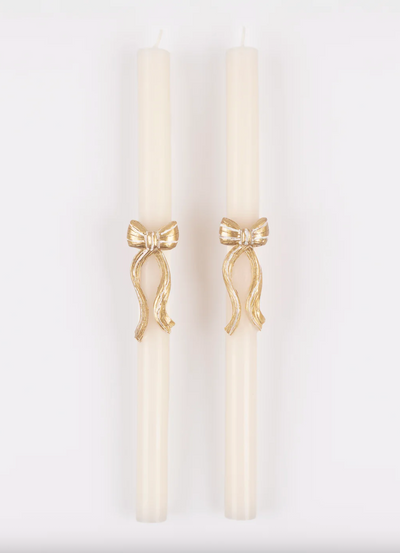 Gold Stripy Bow Table Candles