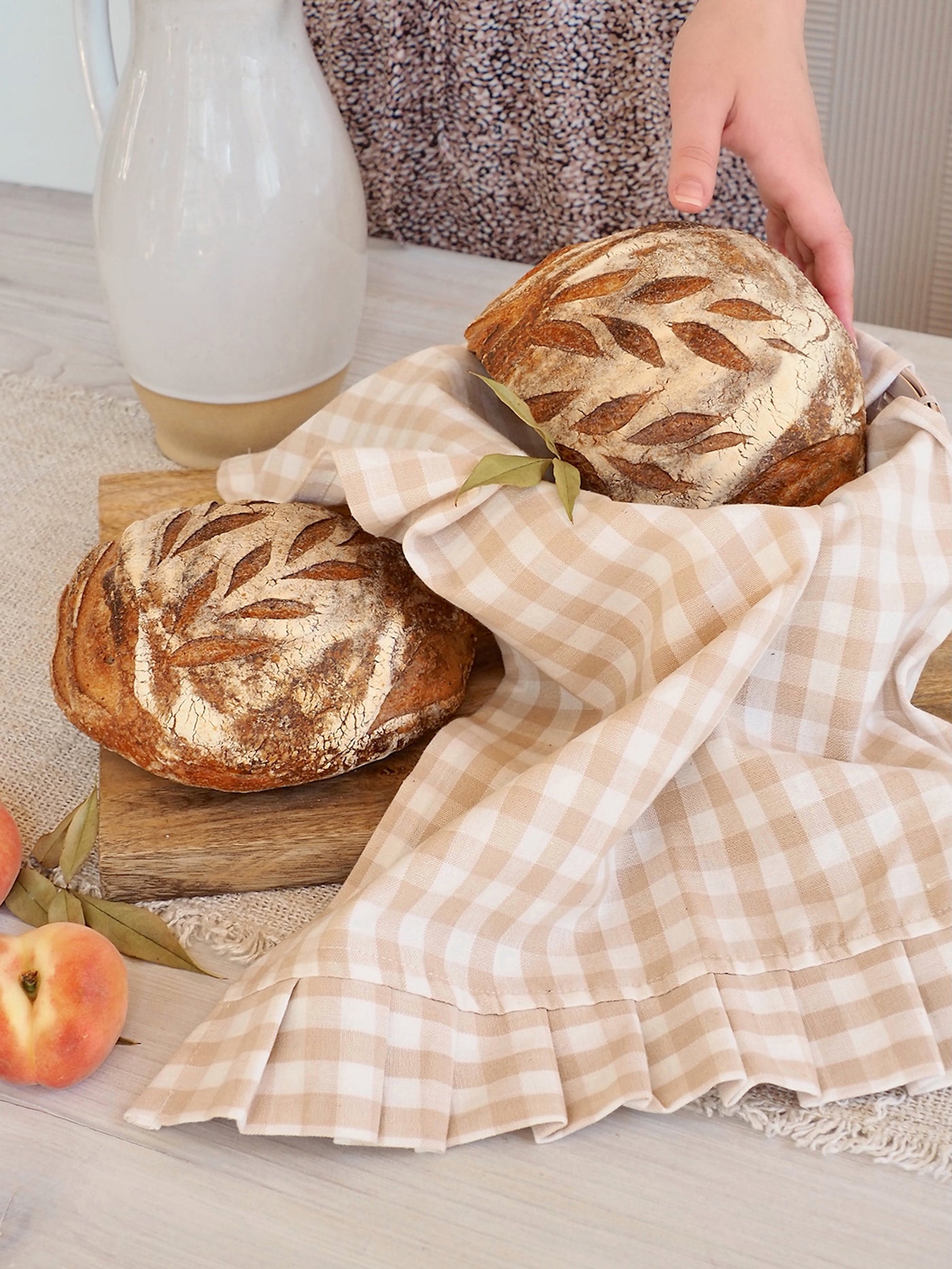 Ruffle Beige Gingham Tea Towel