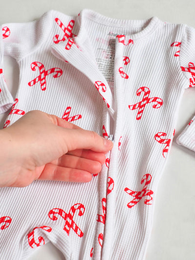 Red Candy Canes Bows Zipper Footie