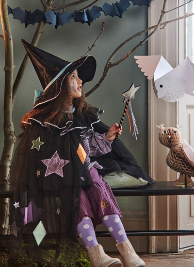 Tulle Appliqu Witch Cape, Hat & Wand