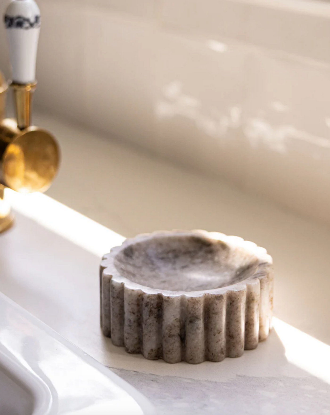 Greige Marble Fluted Soap Dish