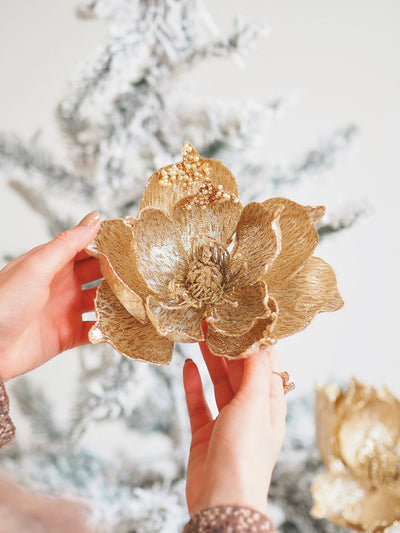 Gold Magnolia Clip-On Ornament - The Cross Decor & Design