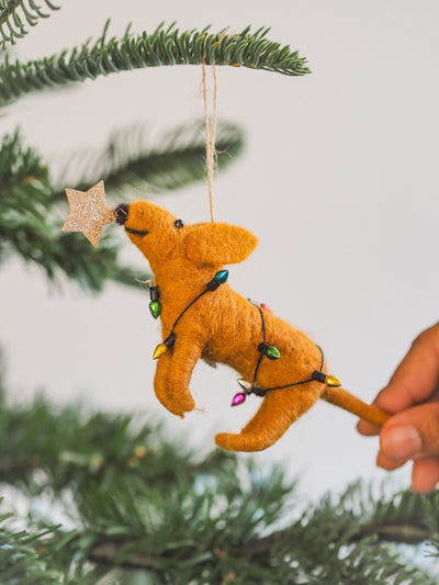 Tan Dog in Lights Ornament