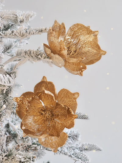 Gold Magnolia Clip-On Ornament - The Cross Decor & Design