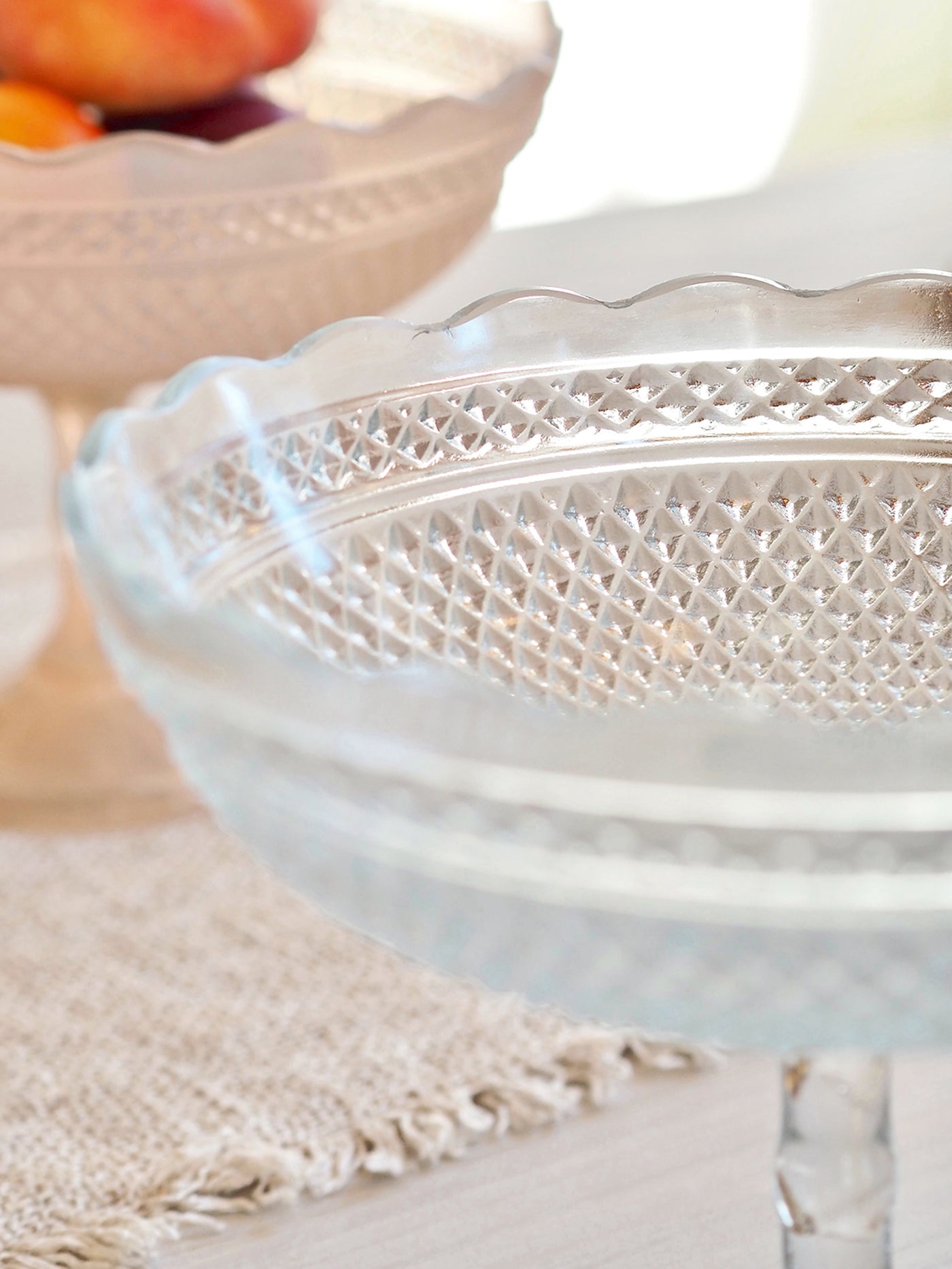 Pressed Glass Scalloped Footed Bowl | Small