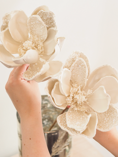 White Pearl Beaded Magnolia Pick - The Cross Decor & Design
