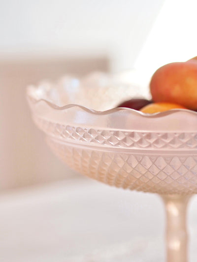 Blush Pressed Glass Scalloped Footed Bowl | Small