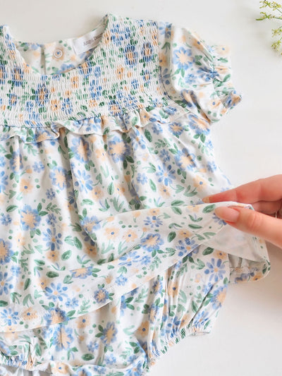 Veronical Floral Smocked Ruffle Bubble w/ Skirt - The Cross Decor & Design