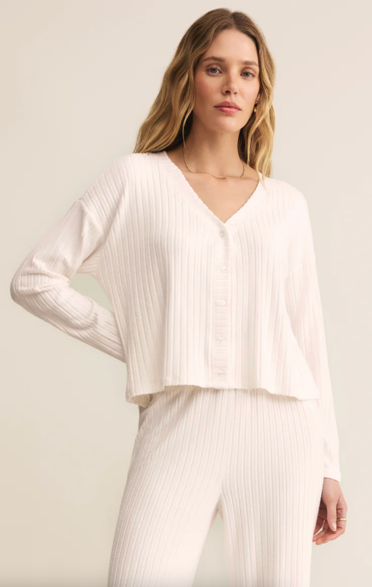 Cream Ribbed Cardigan