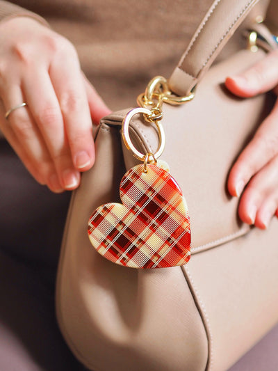 Red Plaid Heart Bag Charm