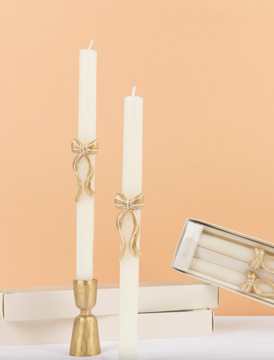 Gold Stripy Bow Table Candles