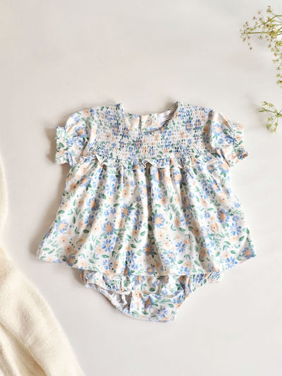 Veronical Floral Smocked Ruffle Bubble w/ Skirt - The Cross Decor & Design