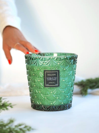 Noble Fir Garland 3 Wick Hearth Candle - The Cross Decor & Design